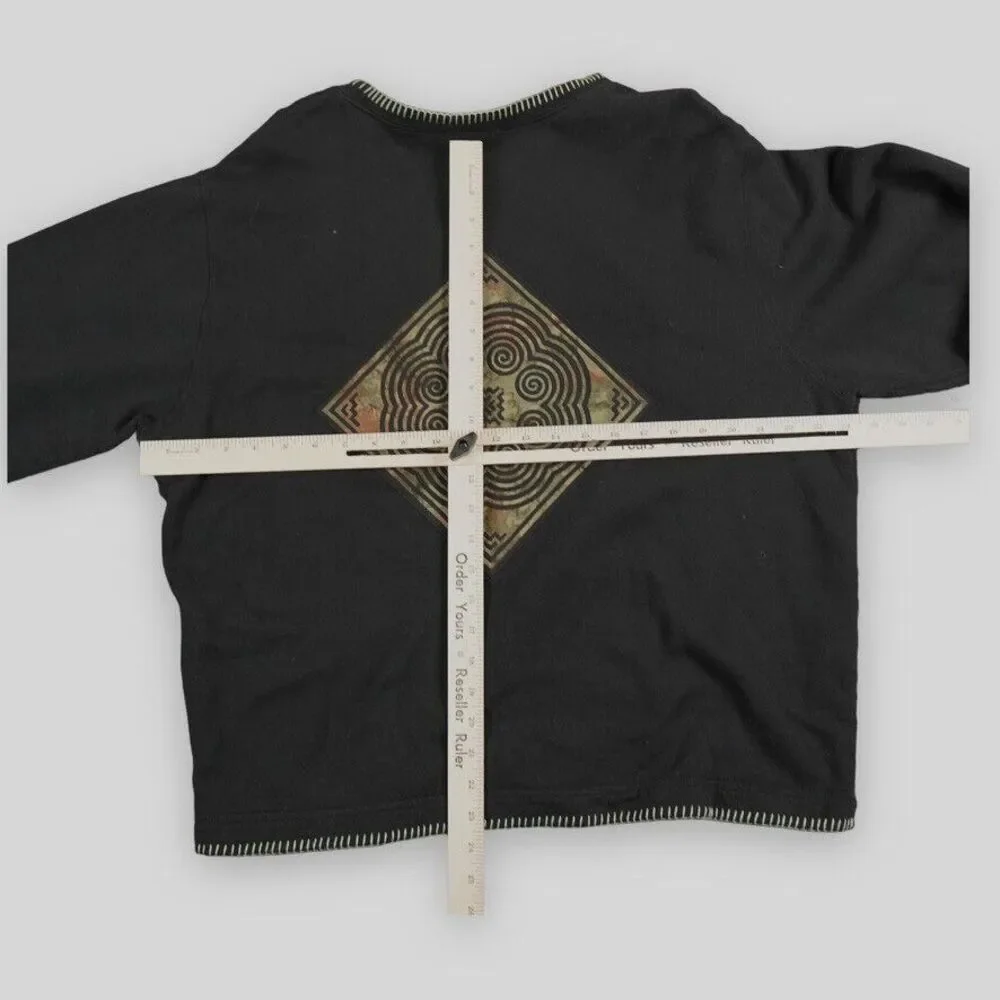 Vintage Ash City Sweater Womens XXL Black Open Cardigan Tibetan Grandma Diamond‎